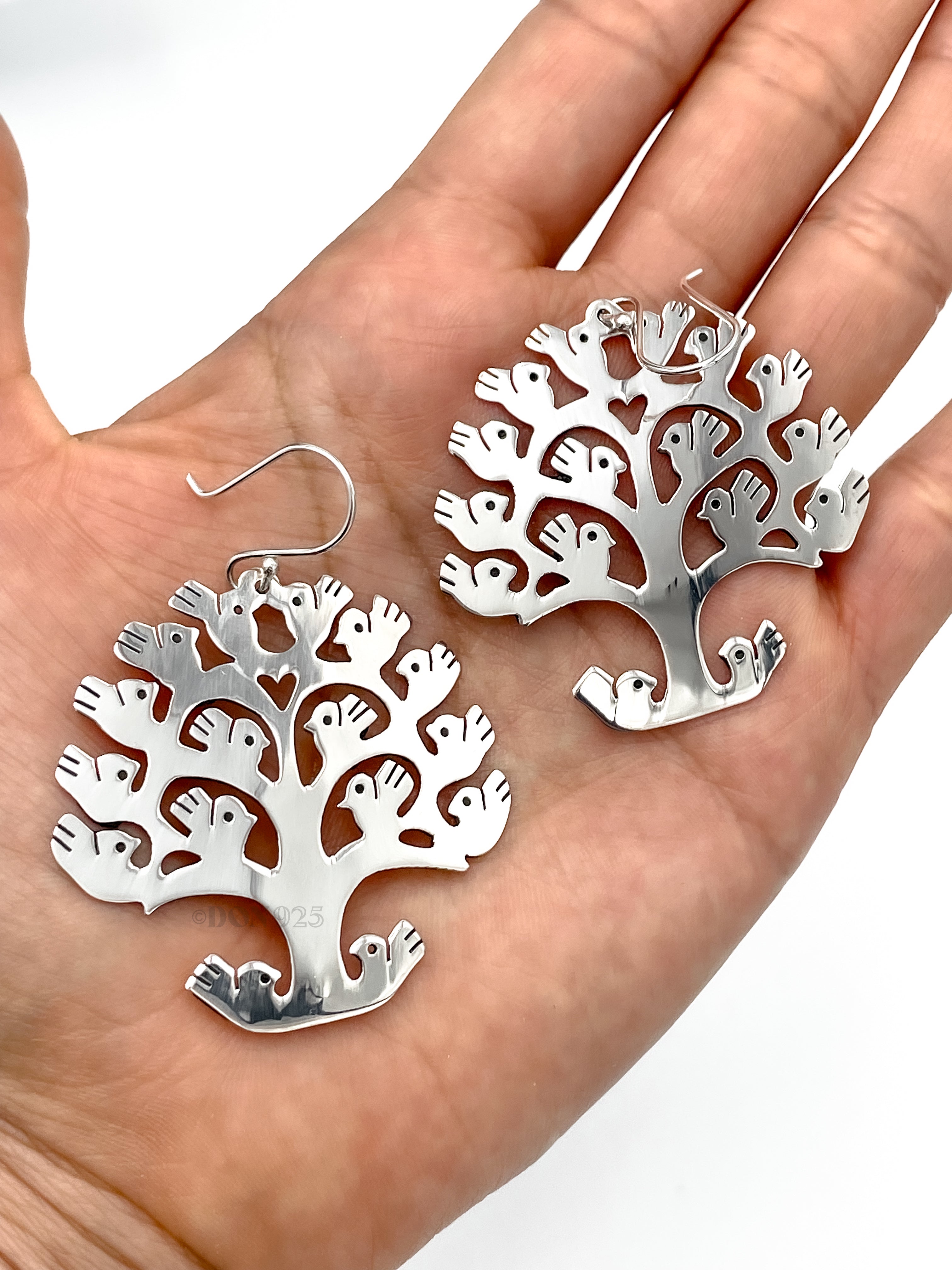 Sterling Silver Earrings, Mexican Earrings, Tree of Life Earrings, Long Dangle Earrings