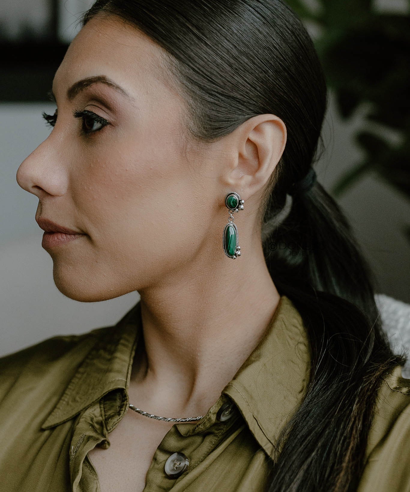 925 Mexico Silver, Natural Malachite Gemstone Earrings, Stud Dangle Earrings