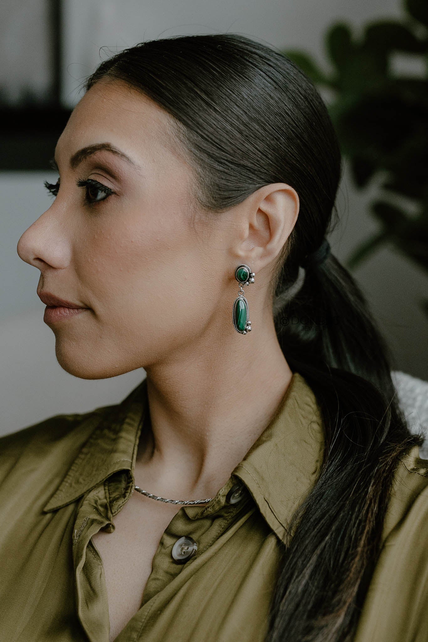 925 Mexico Silver, Natural Malachite Gemstone Earrings, Stud Dangle Earrings