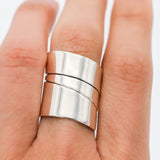 Wide Sterling Silver Wrap Ring: Adjustable Hammered Band