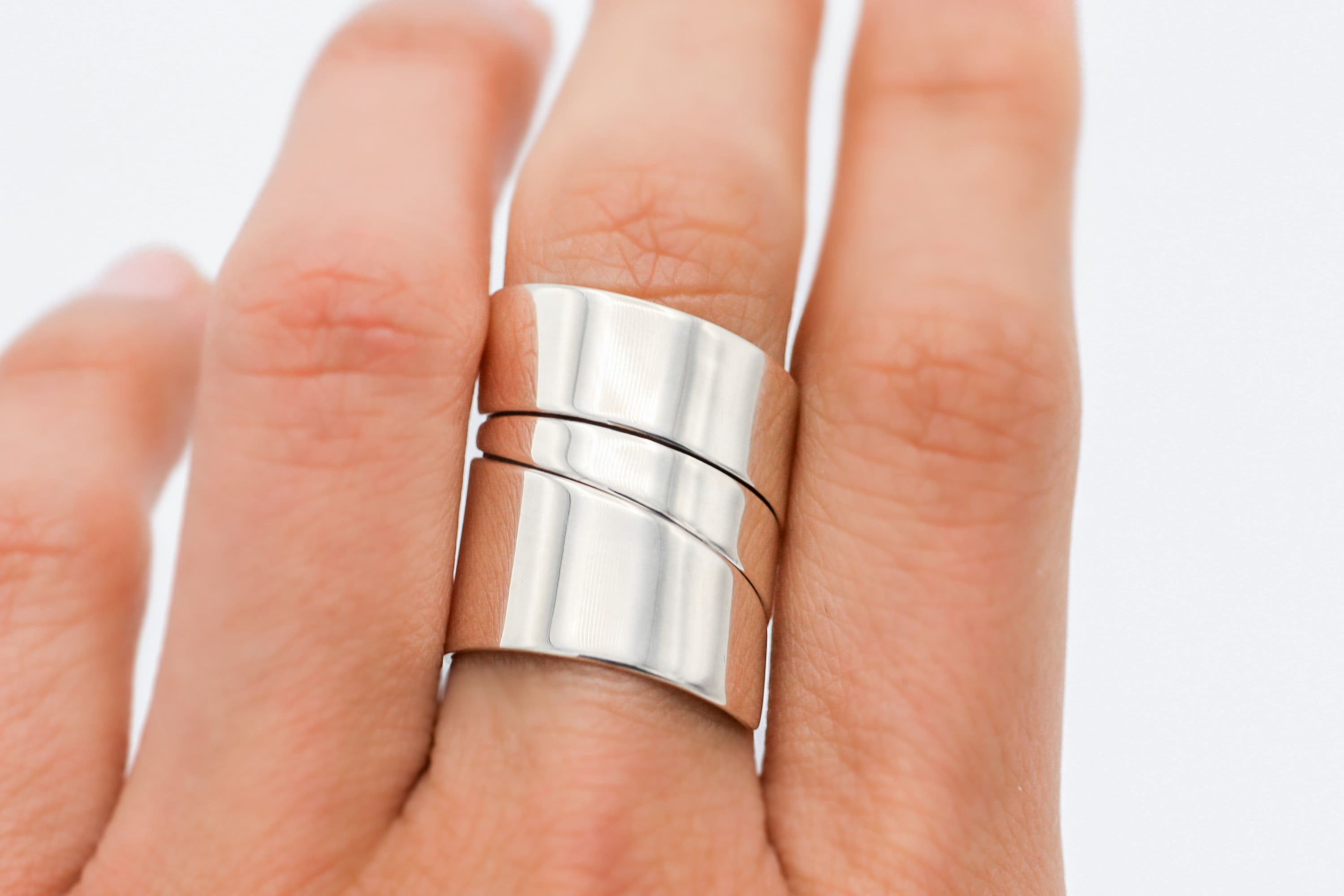 Wide Sterling Silver Wrap Ring: Adjustable Hammered Band