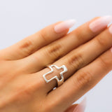 Sterling Silver Cutout Cross Ring: Lightweight, Religious Faith Jewelry