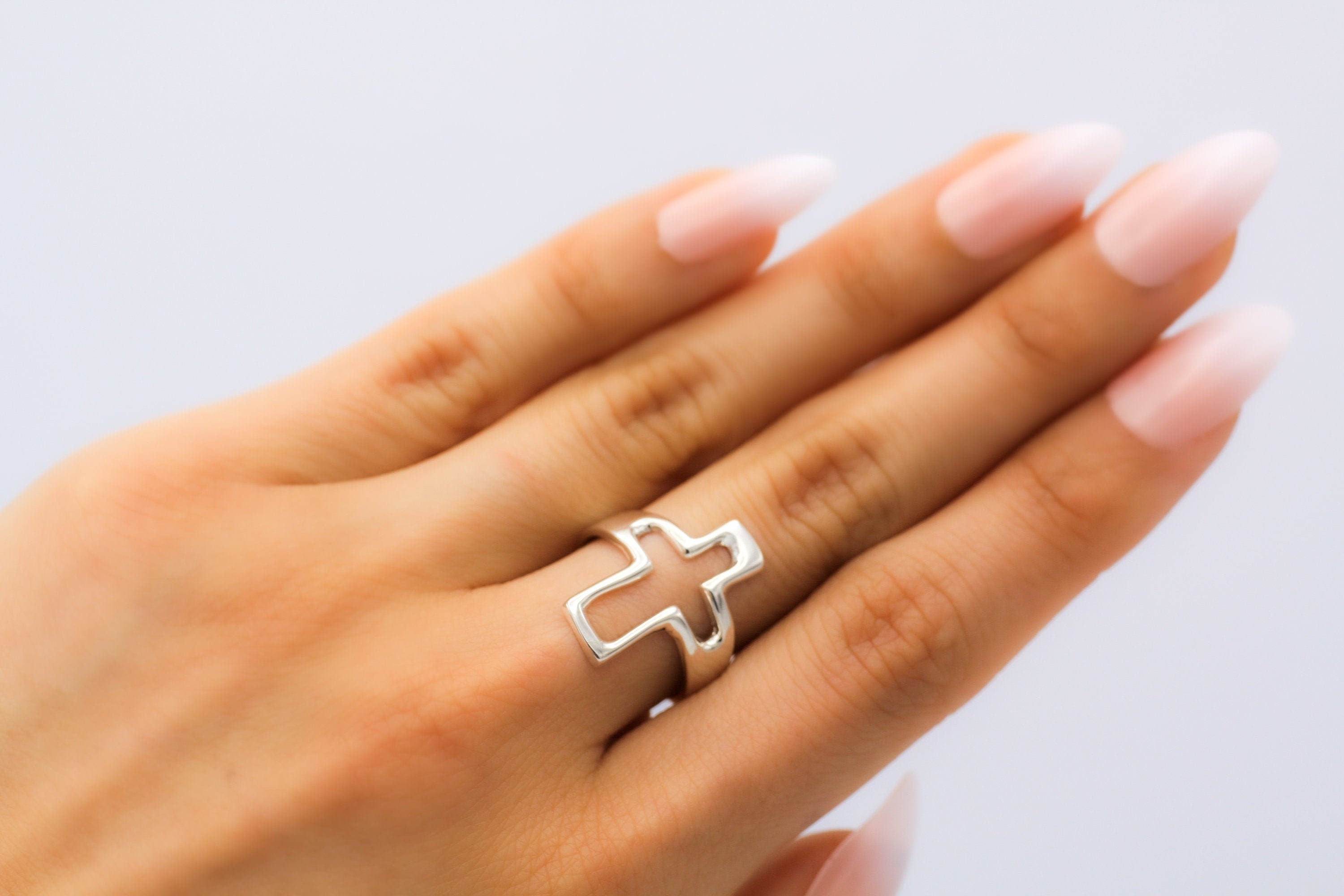 Sterling Silver Cutout Cross Ring: Lightweight, Religious Faith Jewelry
