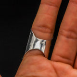 Sterling Silver Cutout Shield Ring: Hammered Geometric Statement Ring
