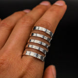 Sterling Silver Cutout Shield Ring: Hammered Geometric Statement Ring