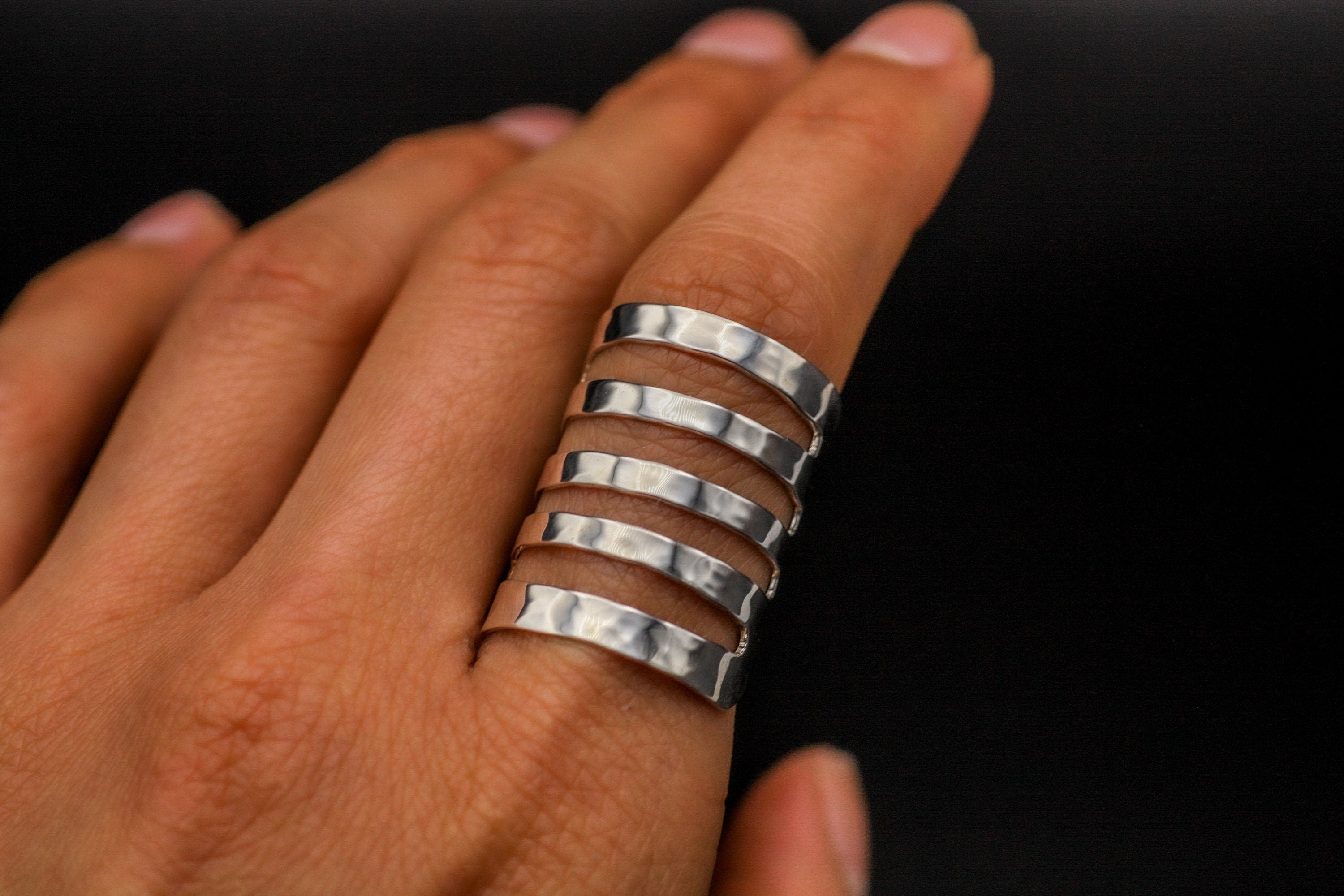 Sterling Silver Cutout Shield Ring: Hammered Geometric Statement Ring