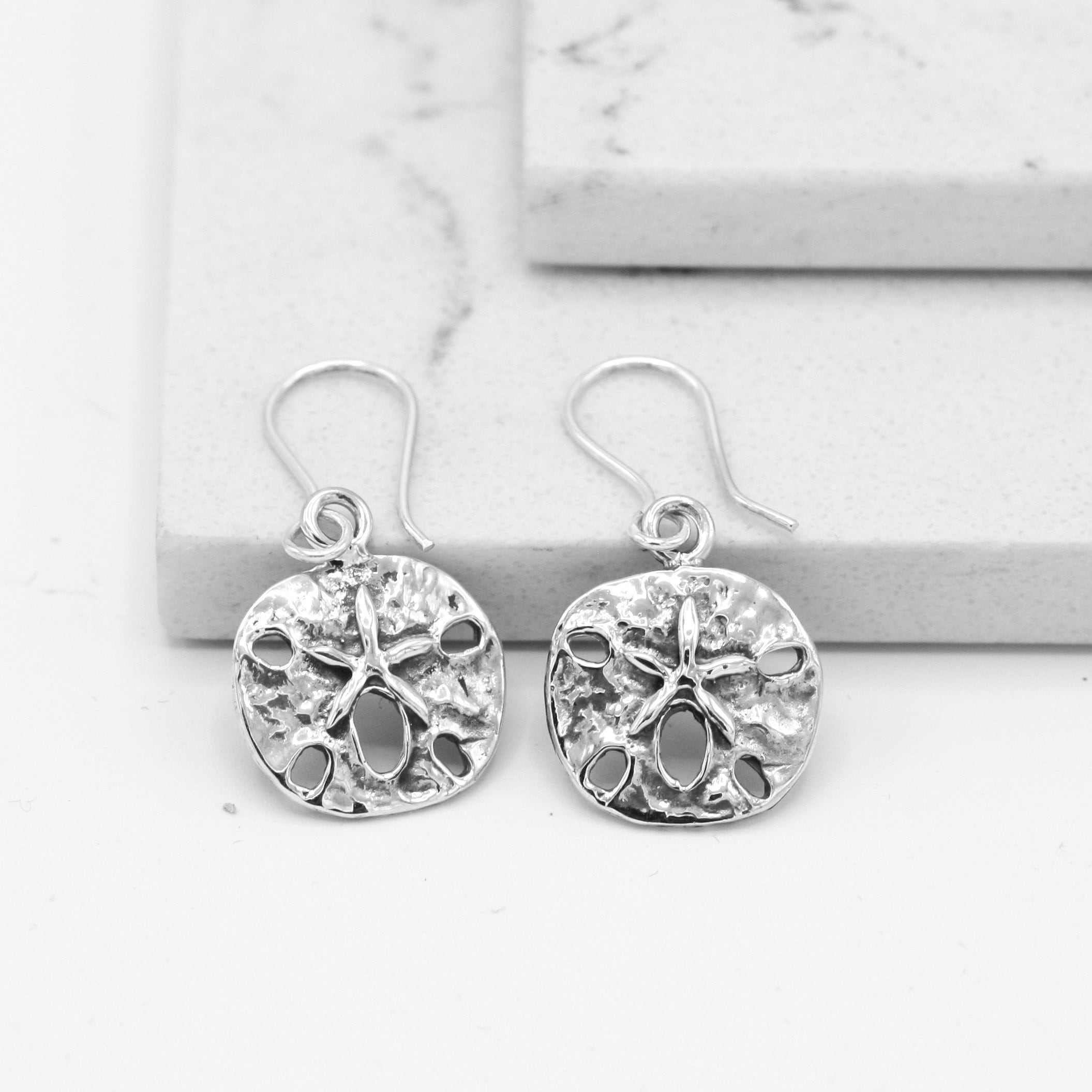 Sterling Silver Sand Drop Dollar Earrings: Shell Beach Jewelry