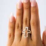 Sterling Silver Cutout Cross Ring: Lightweight, Religious Faith Jewelry