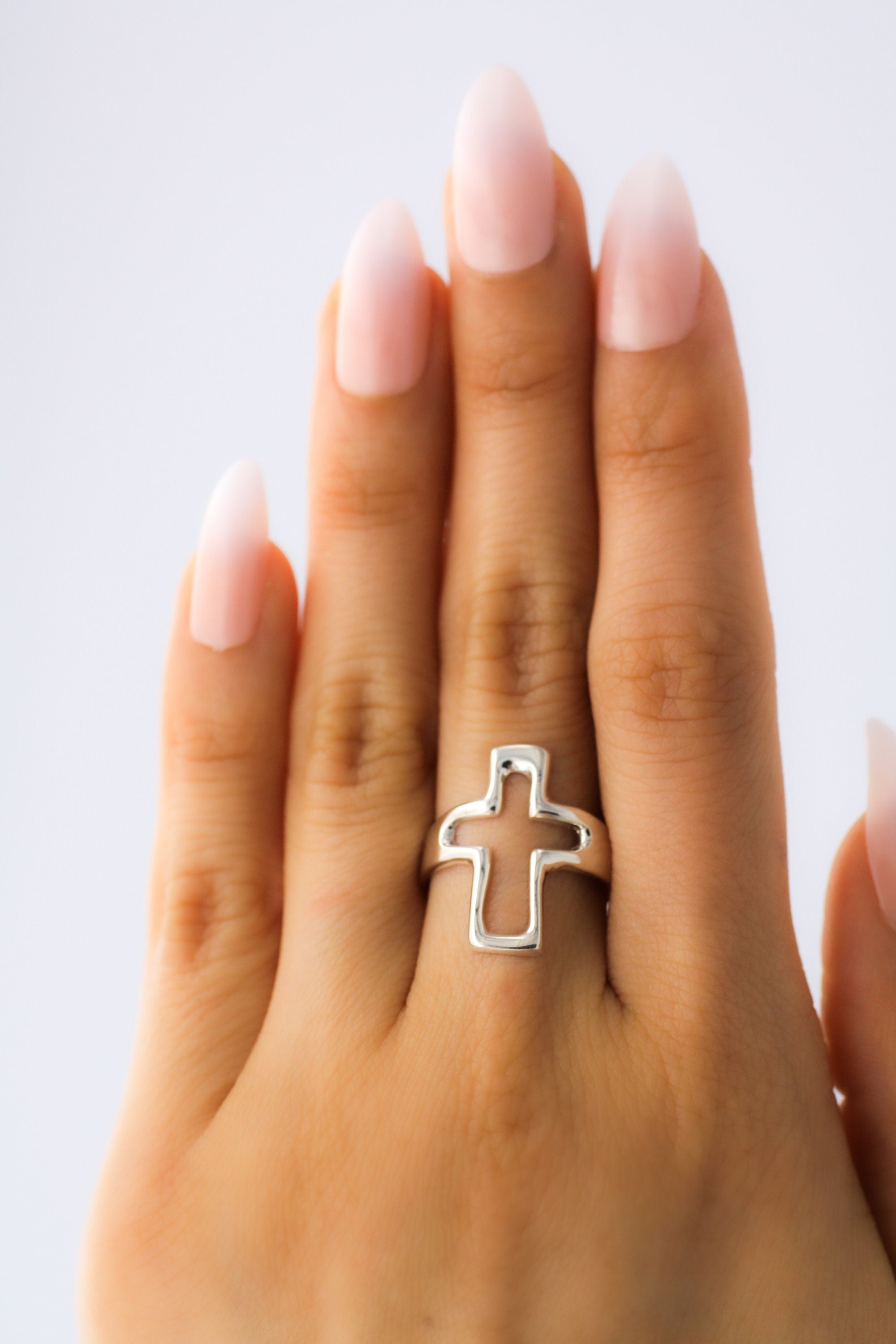 Sterling Silver Cutout Cross Ring: Lightweight, Religious Faith Jewelry
