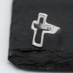 Sterling Silver Cutout Cross Ring: Lightweight, Religious Faith Jewelry