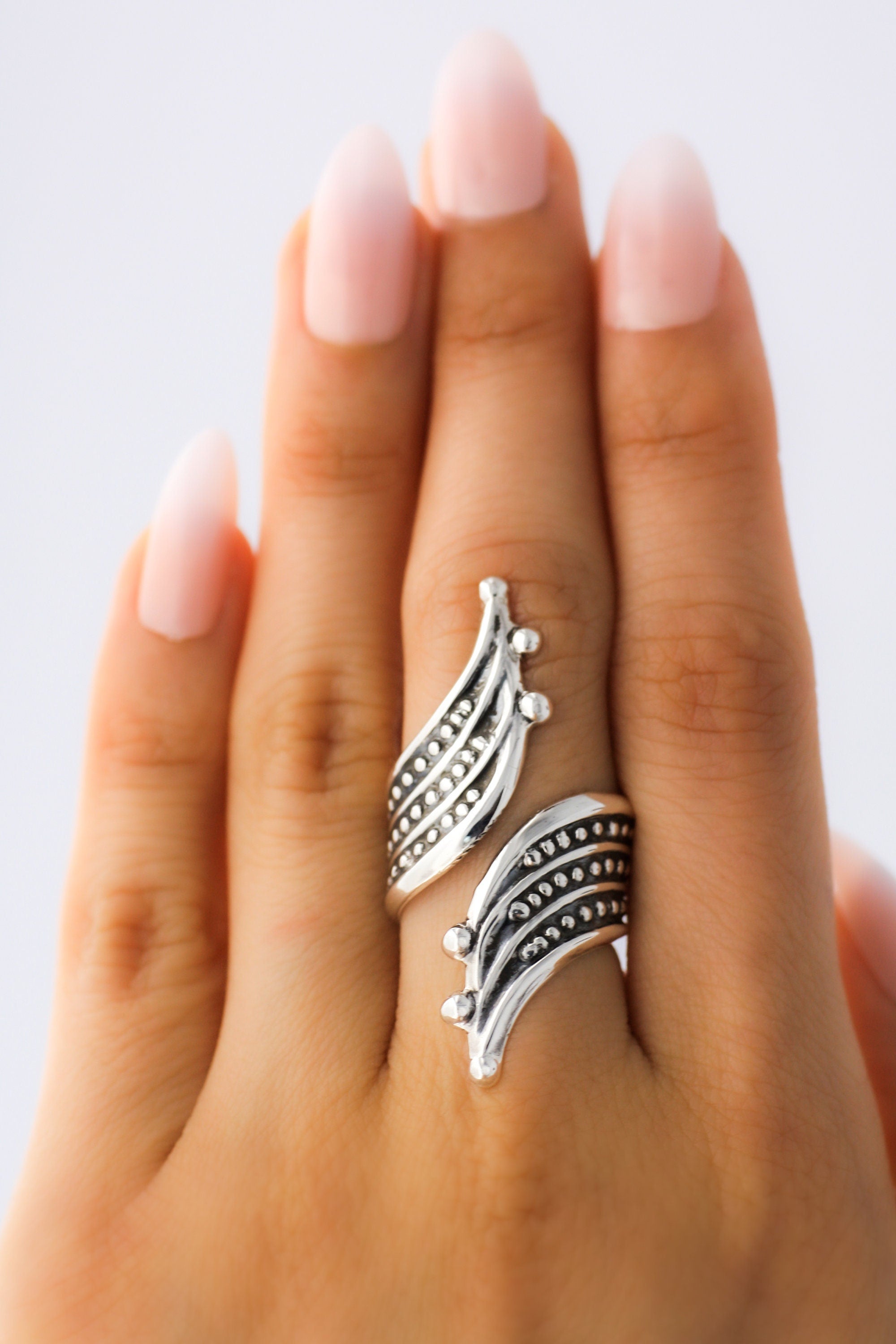 Sterling Silver Boho Studded Wrap Ring