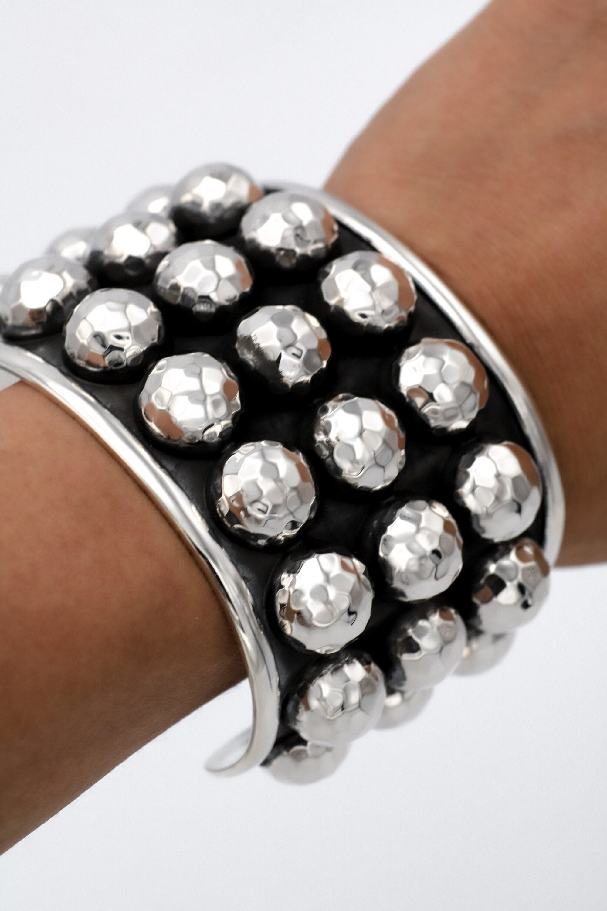 Sterling Silver Studded Cuff Bracelet: Chunky Western Stacking Design