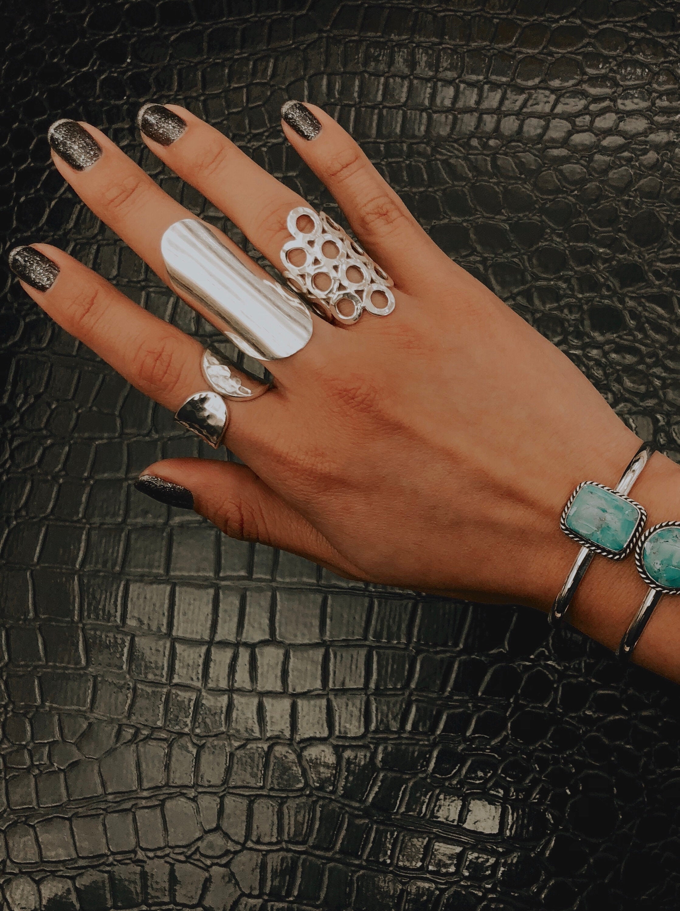 Sterling Silver Armor Shield Ring: Long Statement Ring