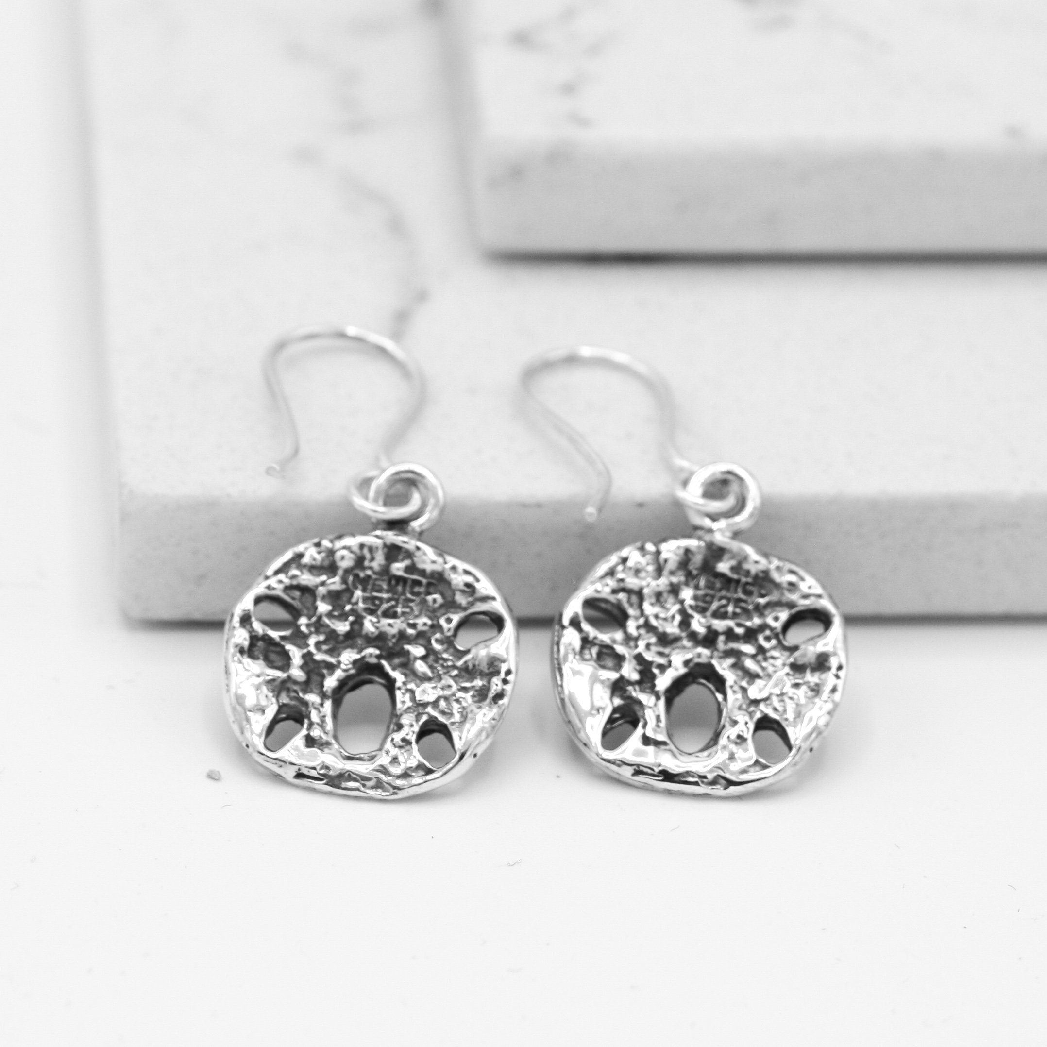 Sterling Silver Sand Drop Dollar Earrings: Shell Beach Jewelry