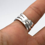 Sterling Silver Multi Band Ring: Chunky Hammered Design