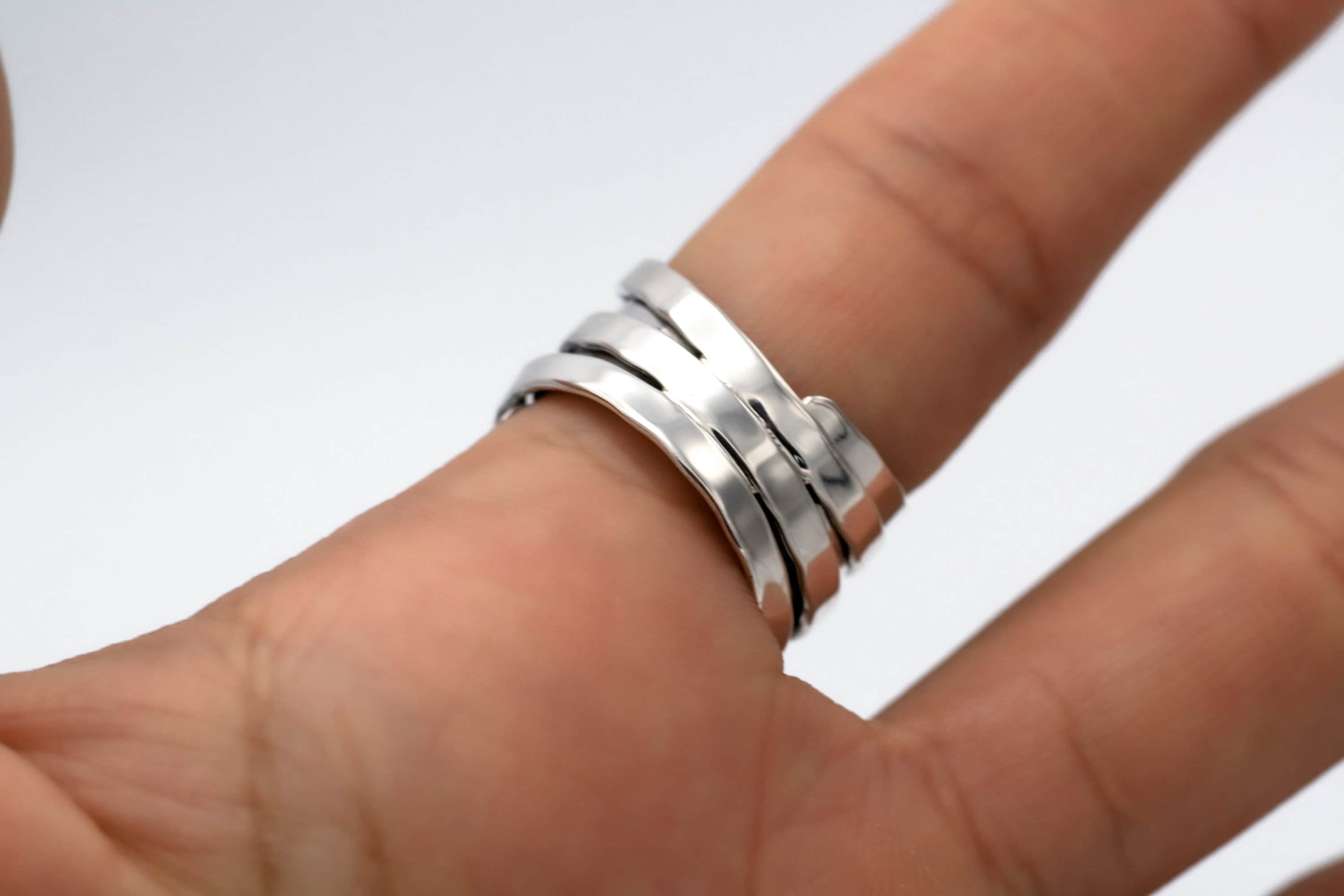 Sterling Silver Multi Band Ring: Chunky Hammered Design
