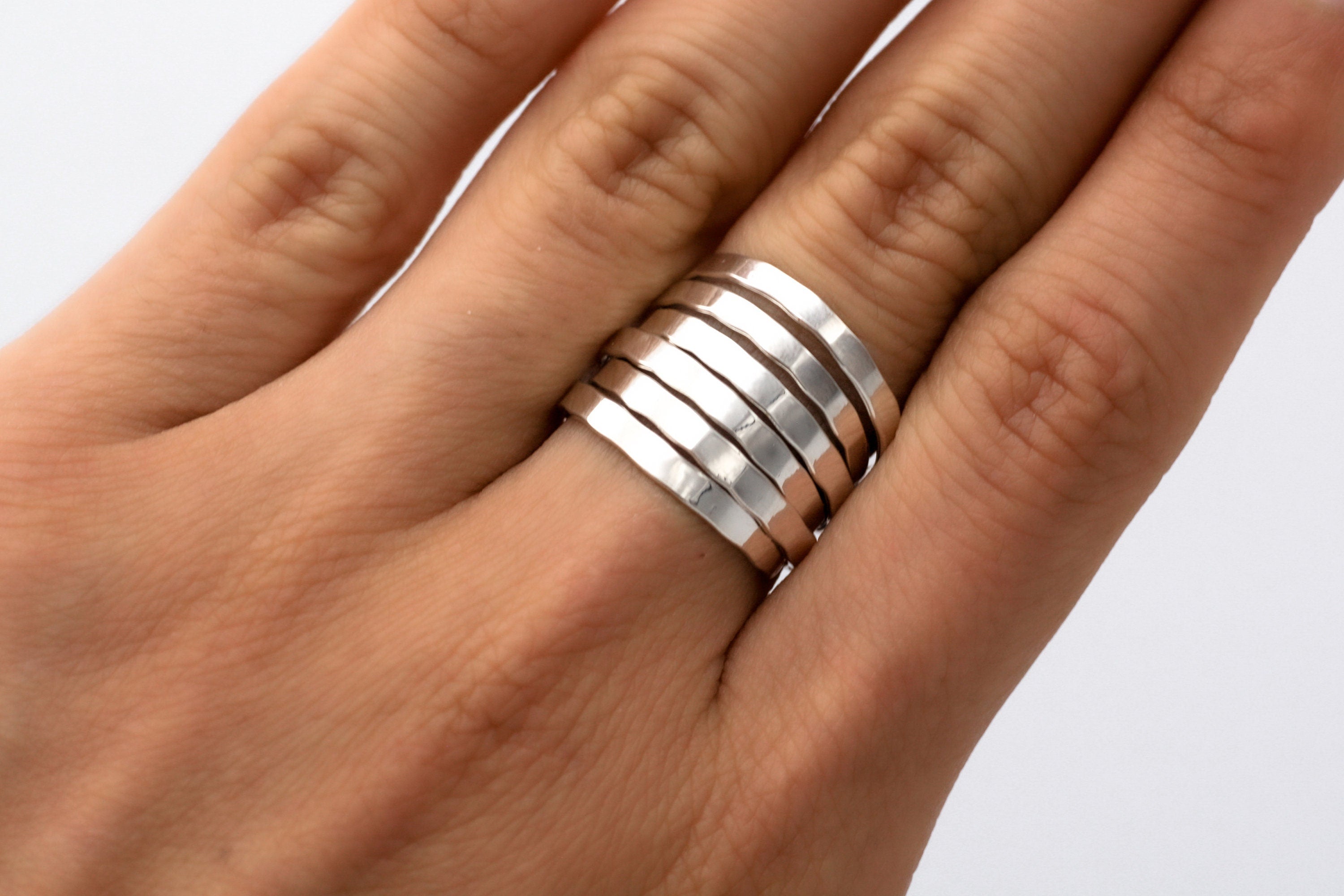 Sterling Silver Multi Band Ring: Chunky Hammered Design