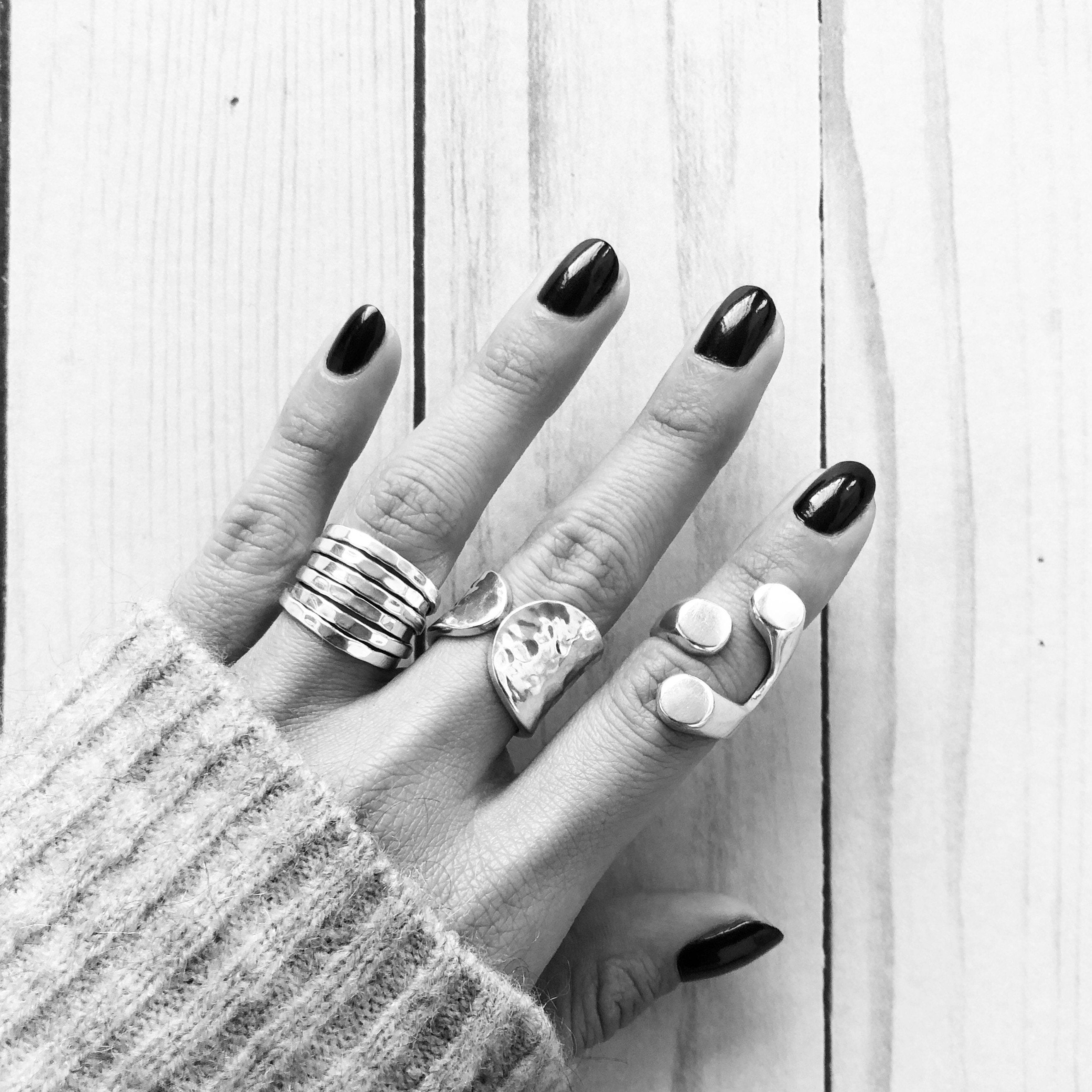Sterling Silver Multi Band Ring: Chunky Hammered Design
