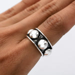 Oxidized Sterling Silver Dome Ring: Chunky Beaded Statement Band, Studded Jewelry