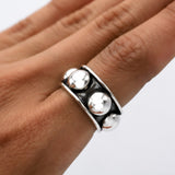 Oxidized Sterling Silver Dome Ring: Chunky Beaded Statement Band, Studded Jewelry