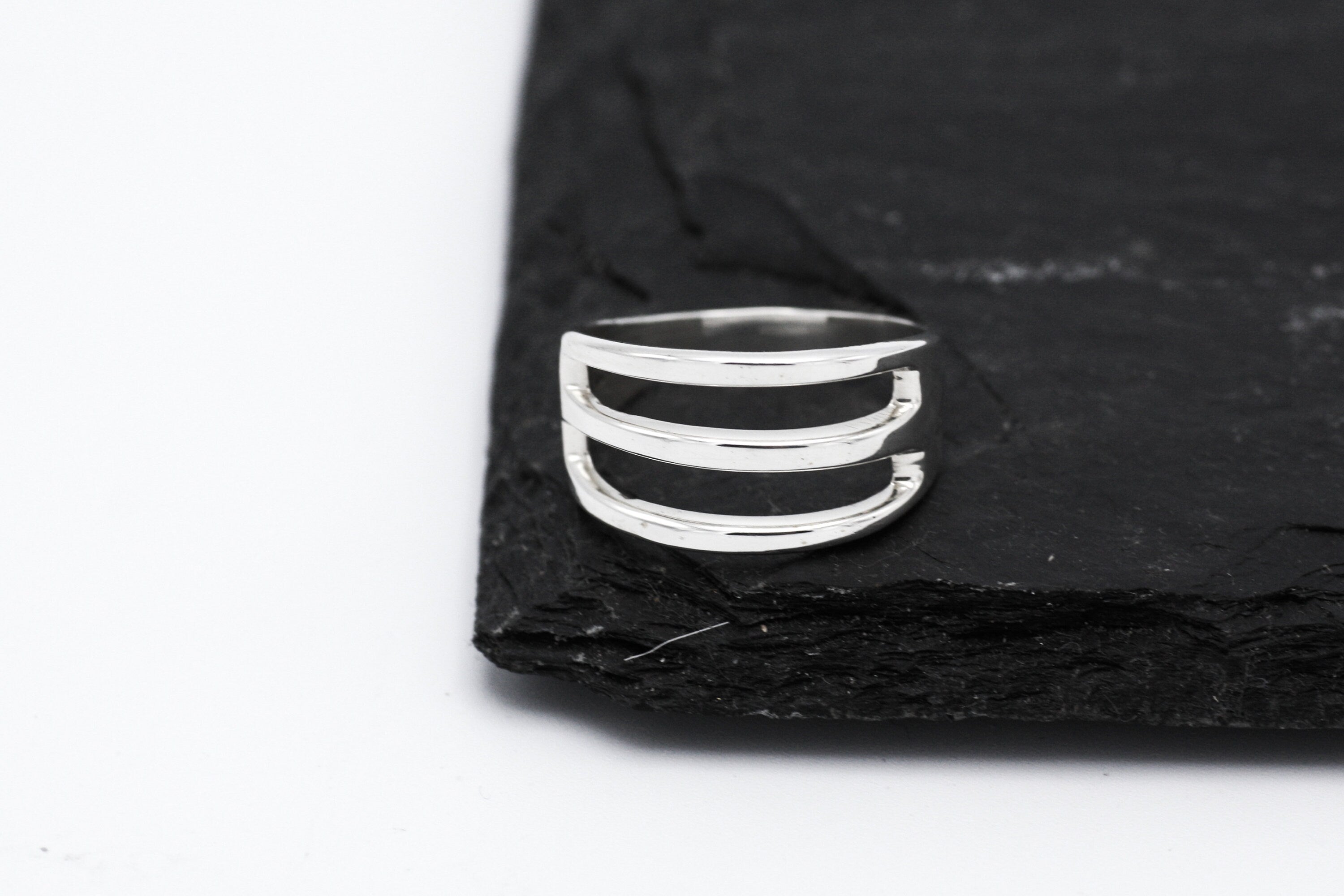 Sterling Silver Triple Band Ring: Minimalist Open Ring
