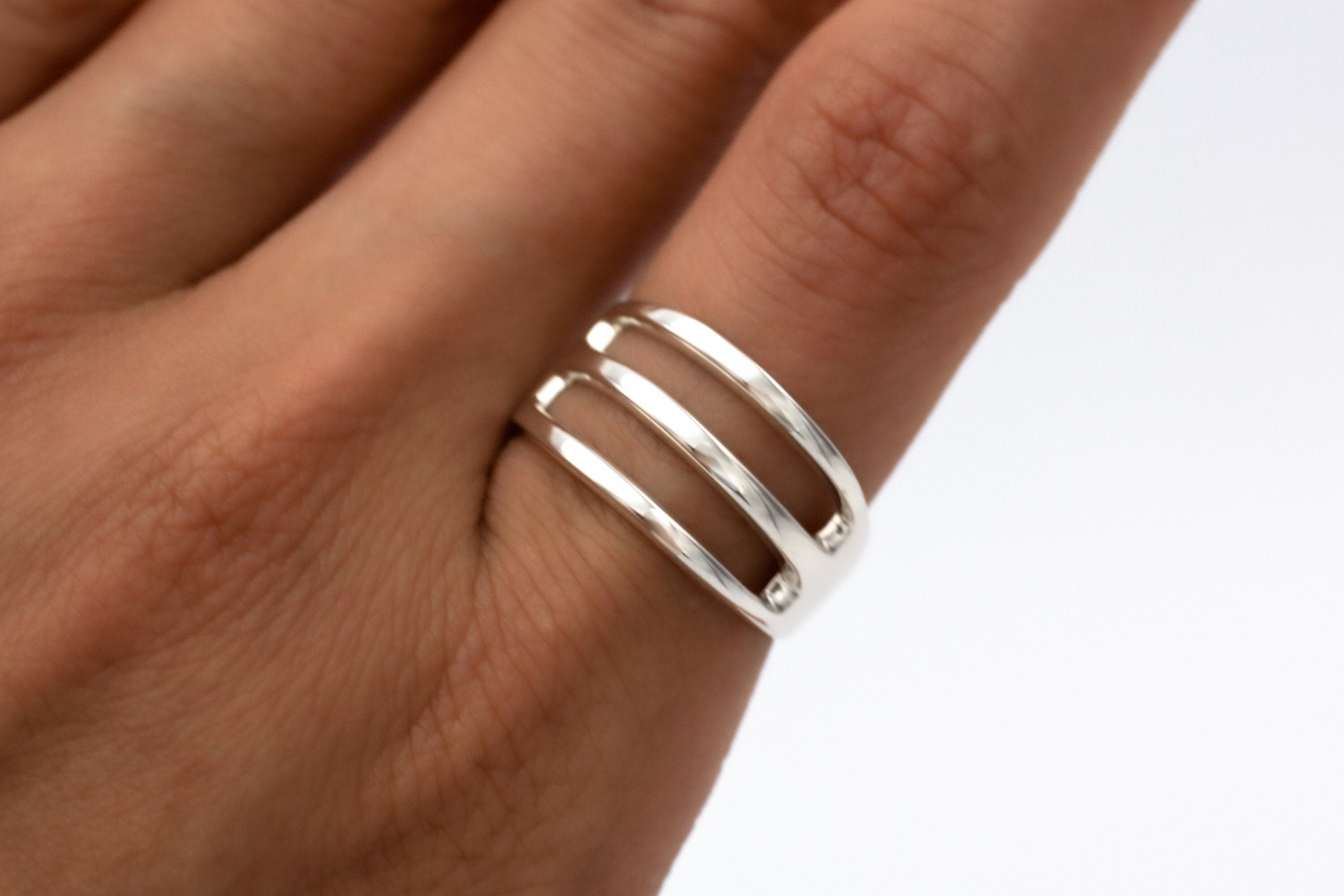 Sterling Silver Triple Band Ring: Minimalist Open Ring