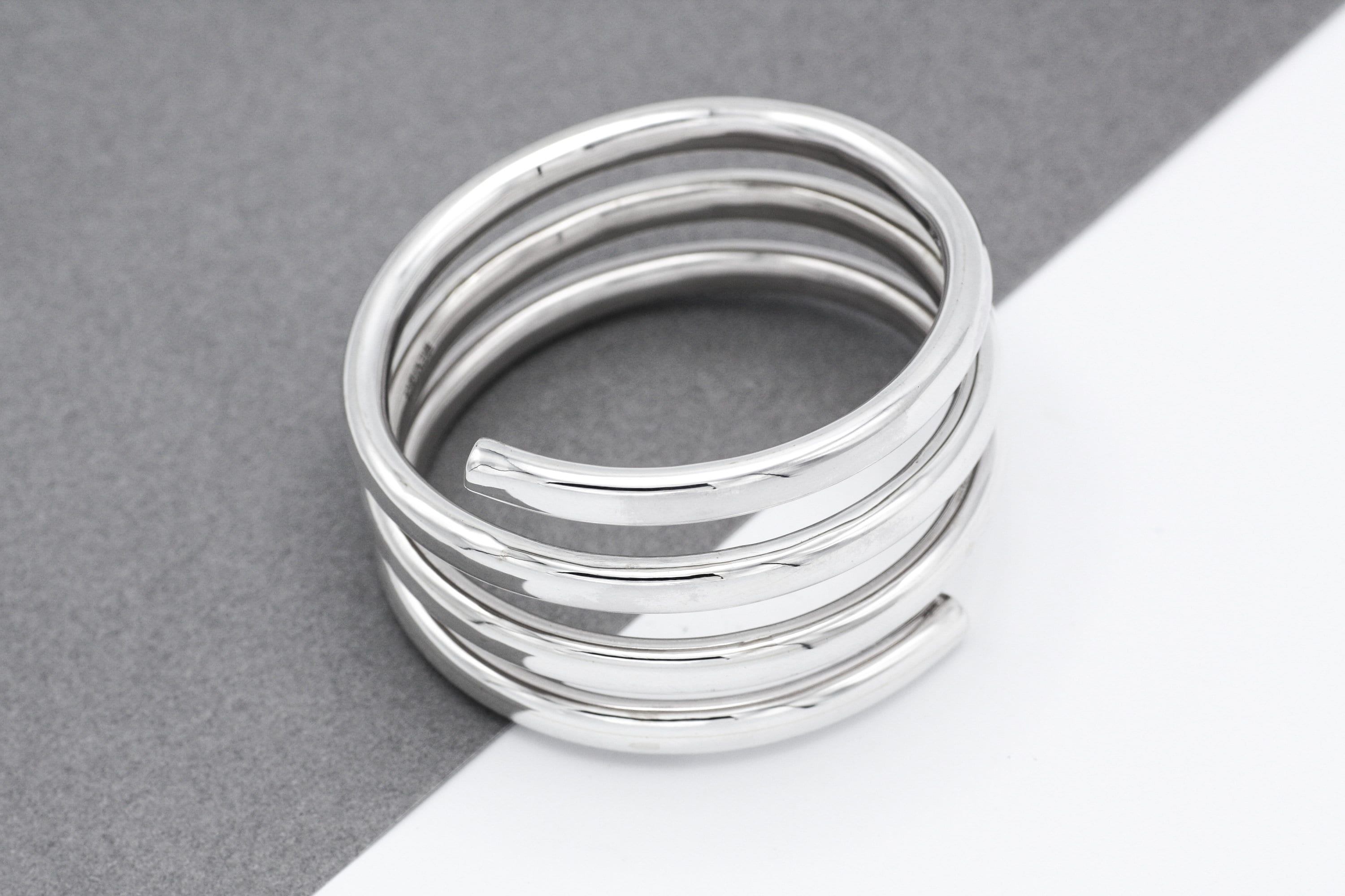 Chunky Spiral Coil Sterling Silver Bangle Bracelet