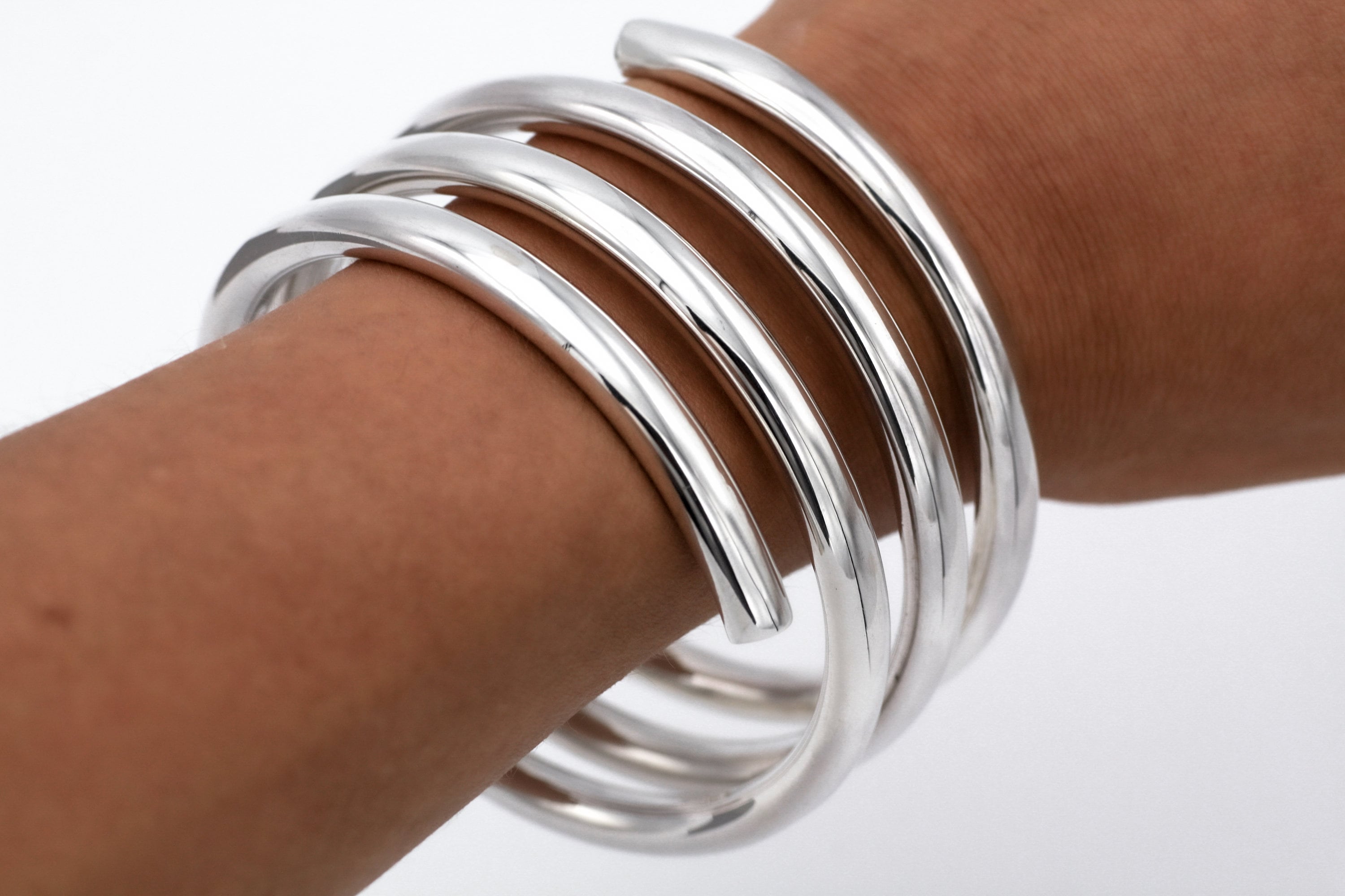 Chunky Spiral Coil Sterling Silver Bangle Bracelet