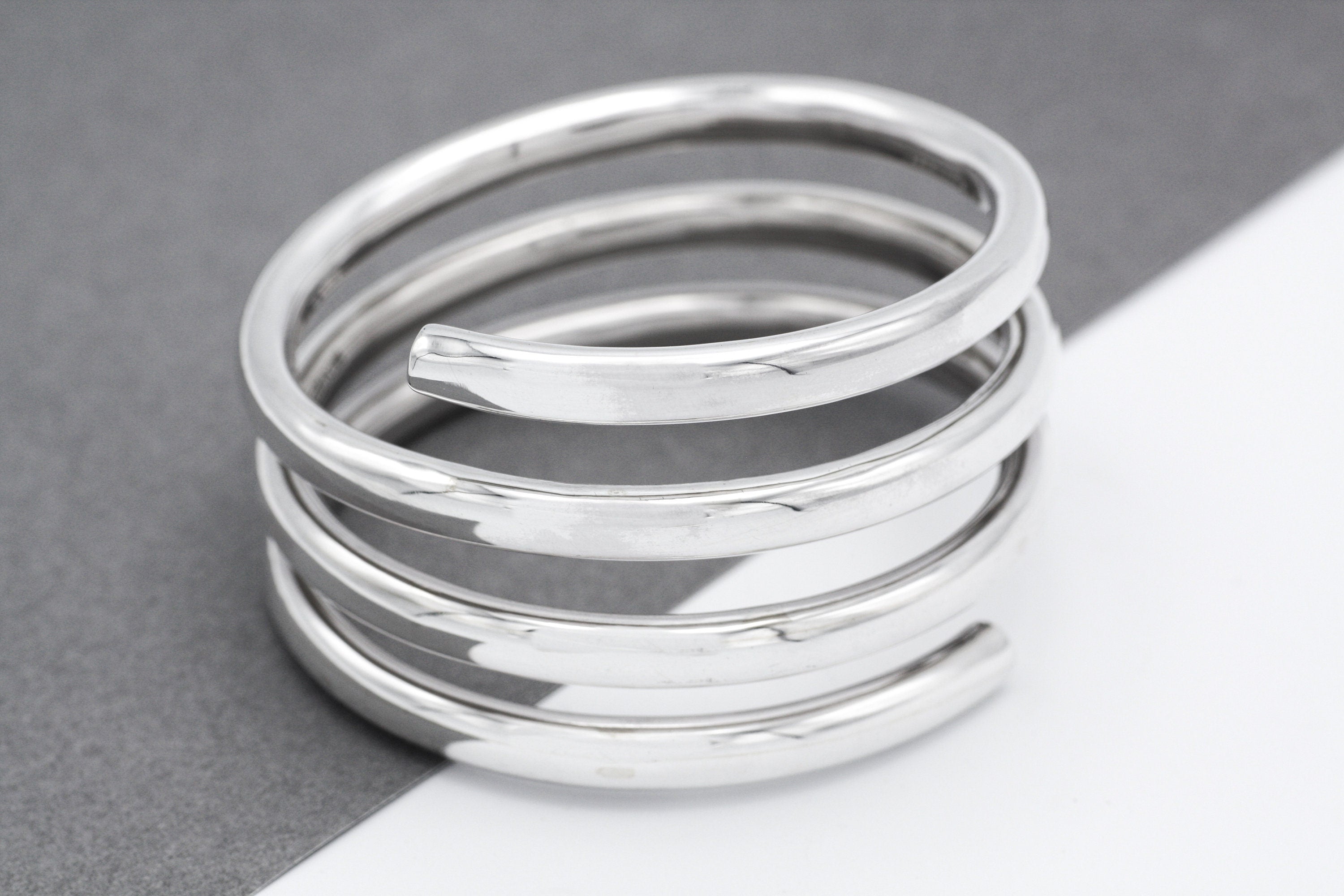 Chunky Spiral Coil Sterling Silver Bangle Bracelet