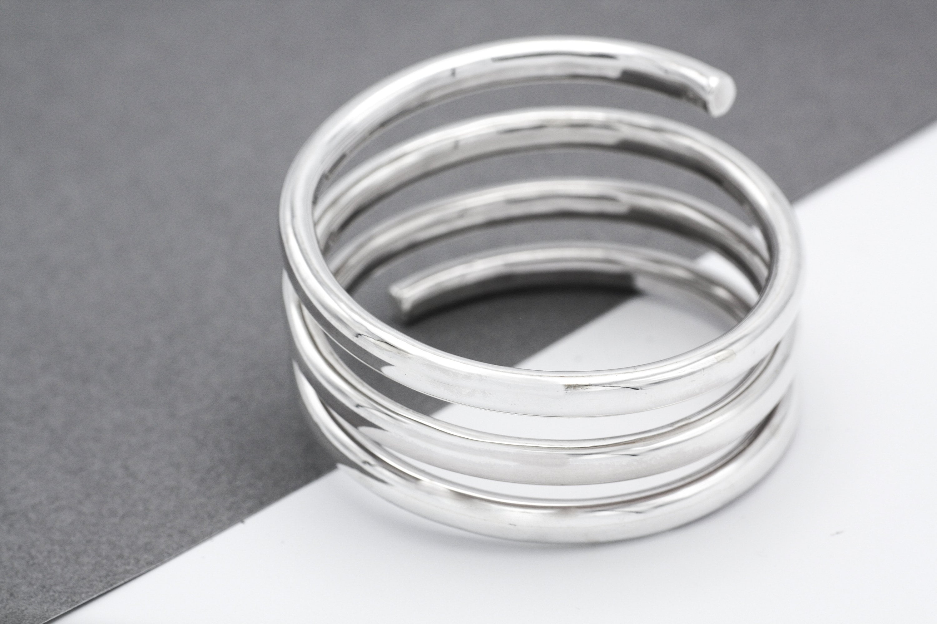 Chunky Spiral Coil Sterling Silver Bangle Bracelet