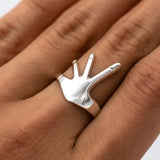 Sterling Silver Hug Ring: Hand-Shaped Statement Ring