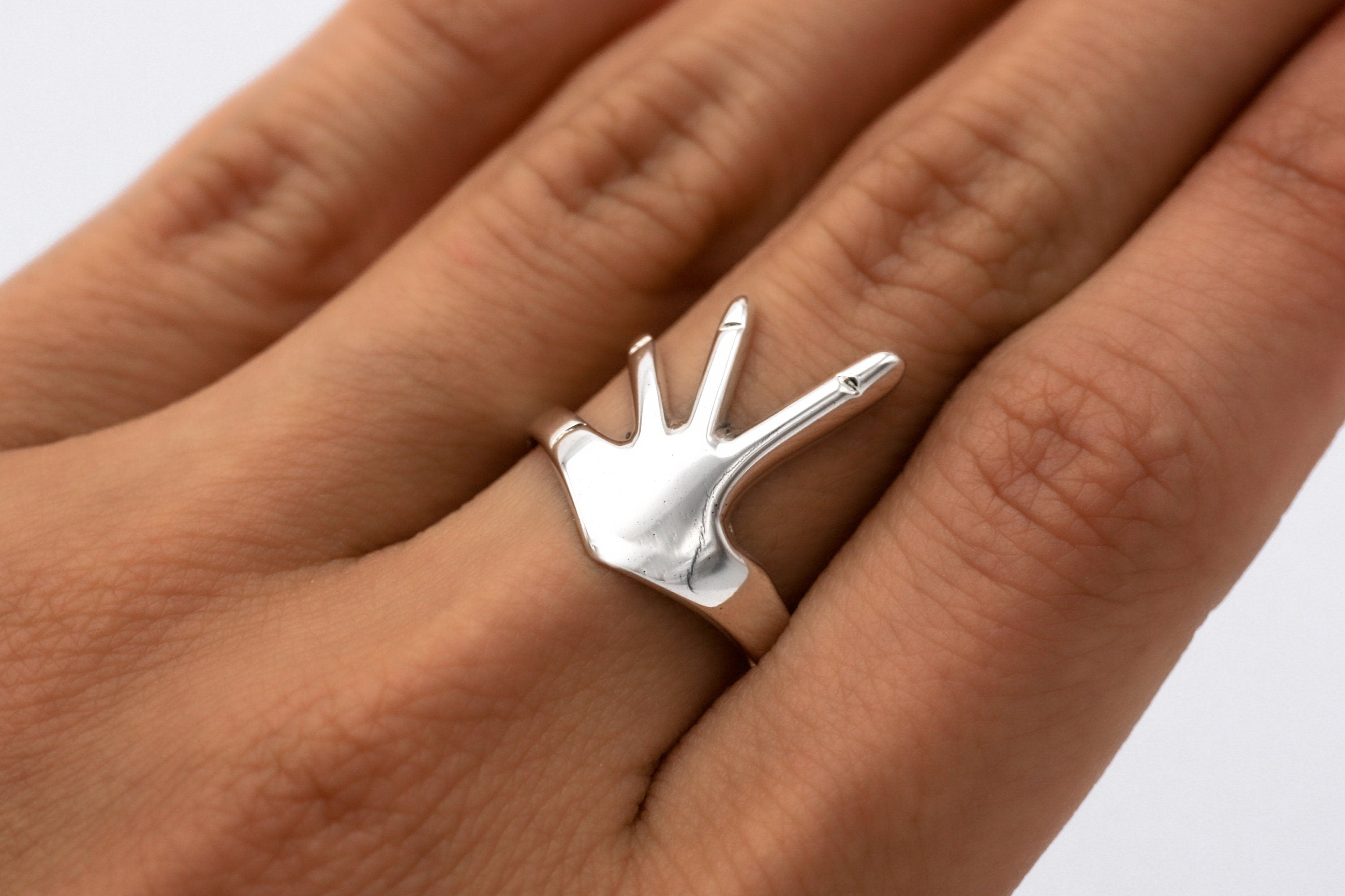 Sterling Silver Hug Ring: Hand-Shaped Statement Ring