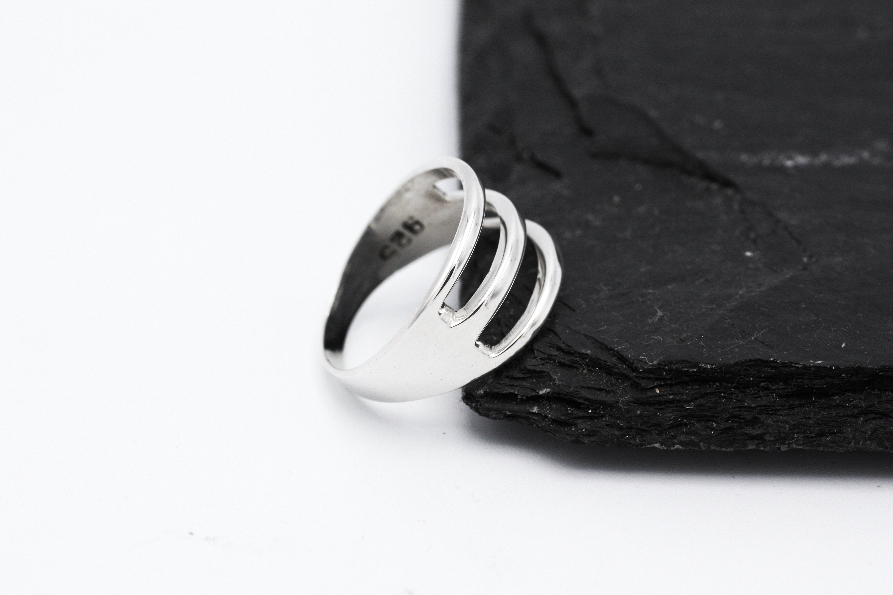 Sterling Silver Triple Band Ring: Minimalist Open Ring