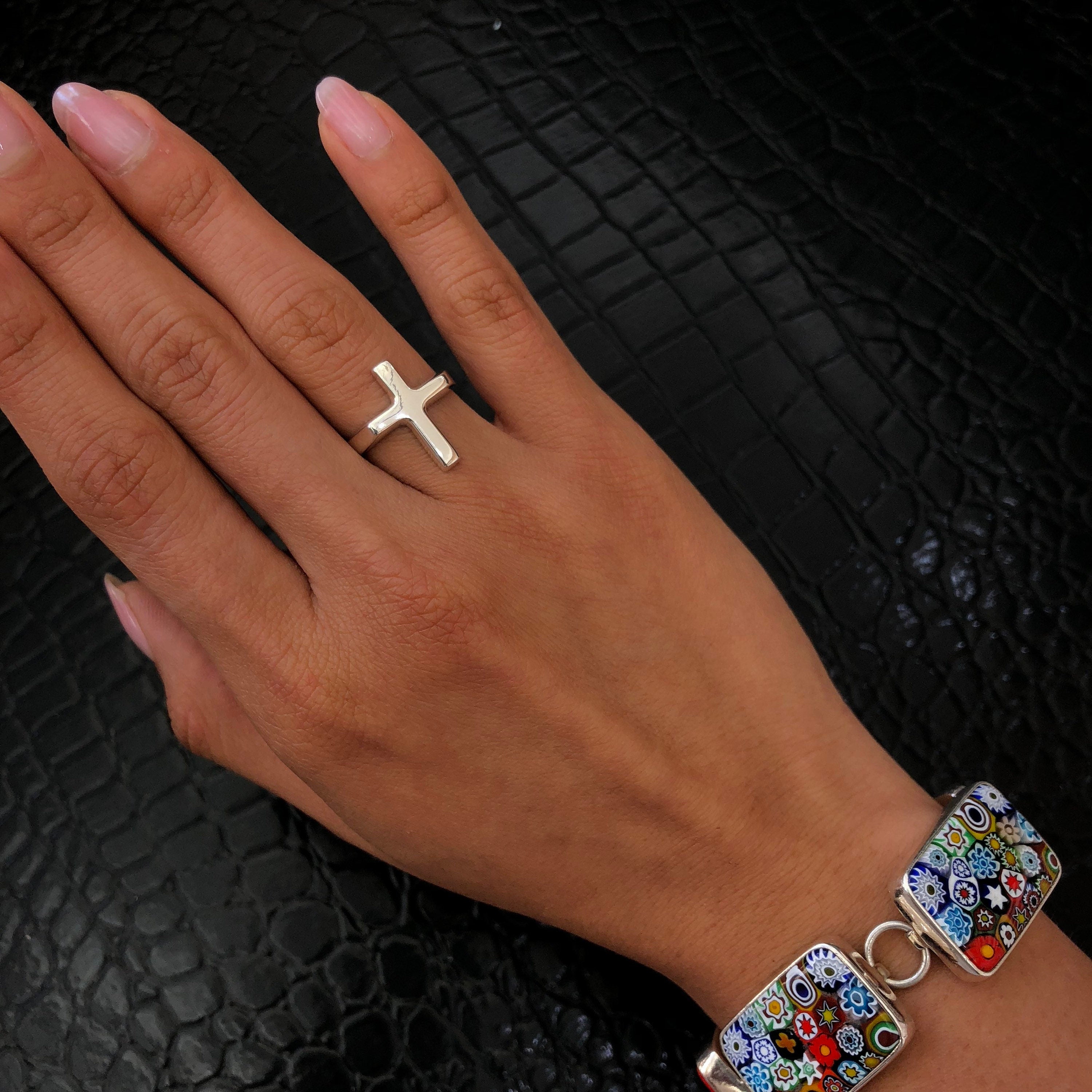 Sterling Silver Cross Signet Ring: Minimalist Faith Jewelry, Unisex