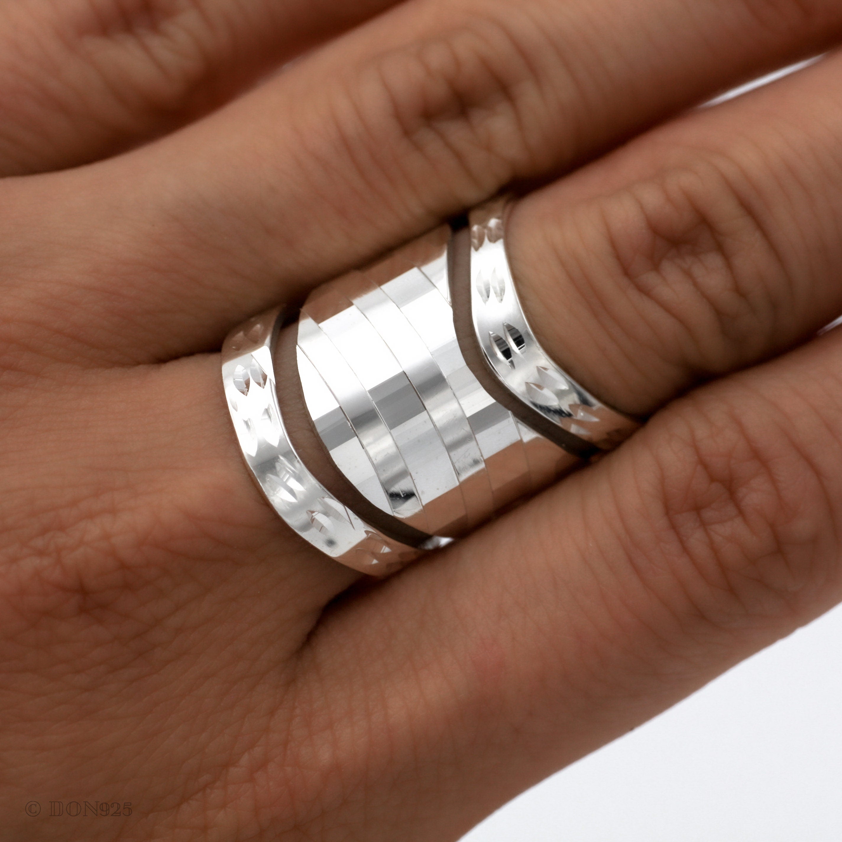 Sterling Silver Disco Ball V-Shape Ring