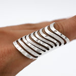 Sterling Silver Cutout Lines Long Shield Ring