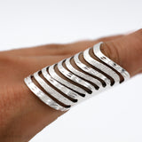 Sterling Silver Cutout Lines Long Shield Ring