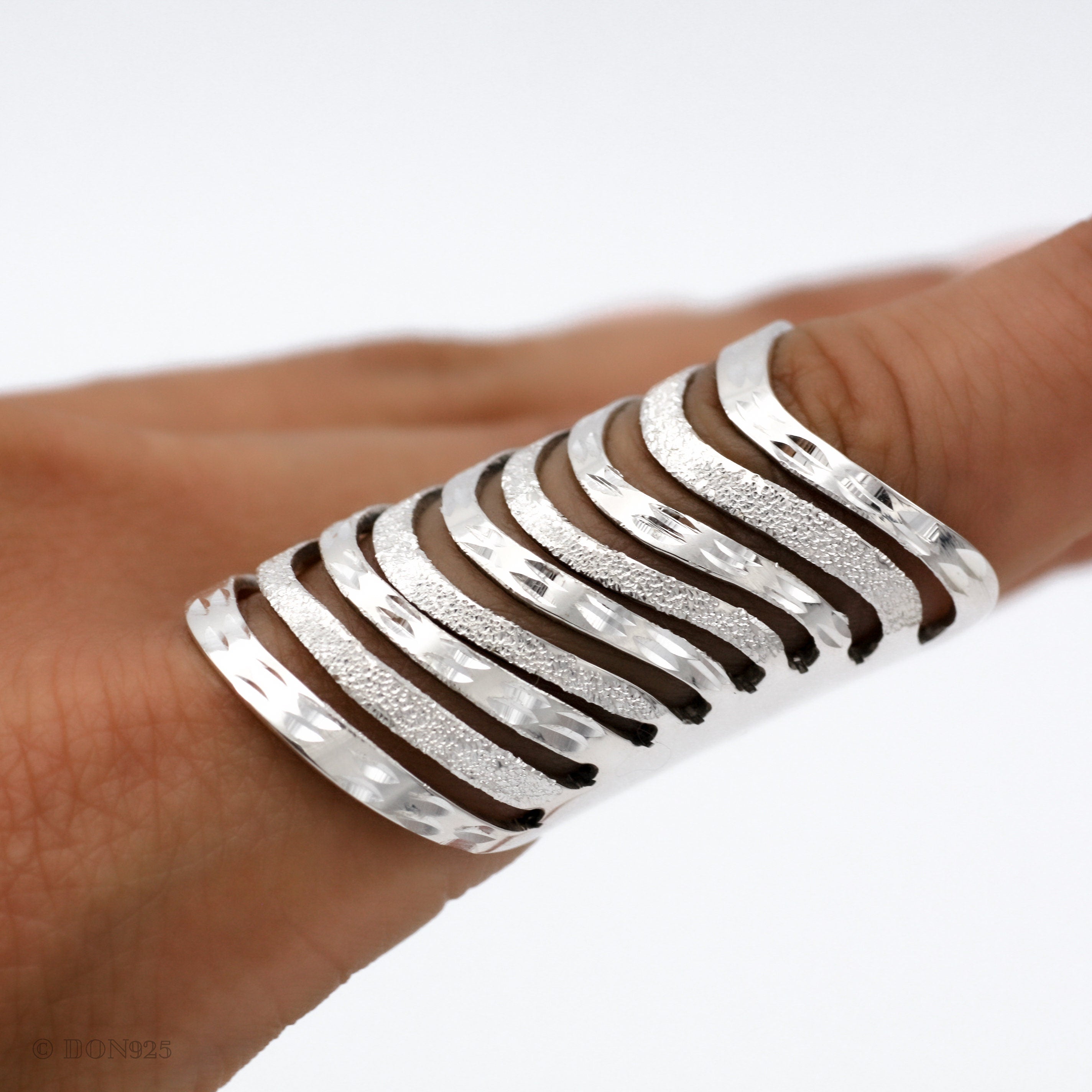 Sterling Silver Cutout Lines Long Shield Ring