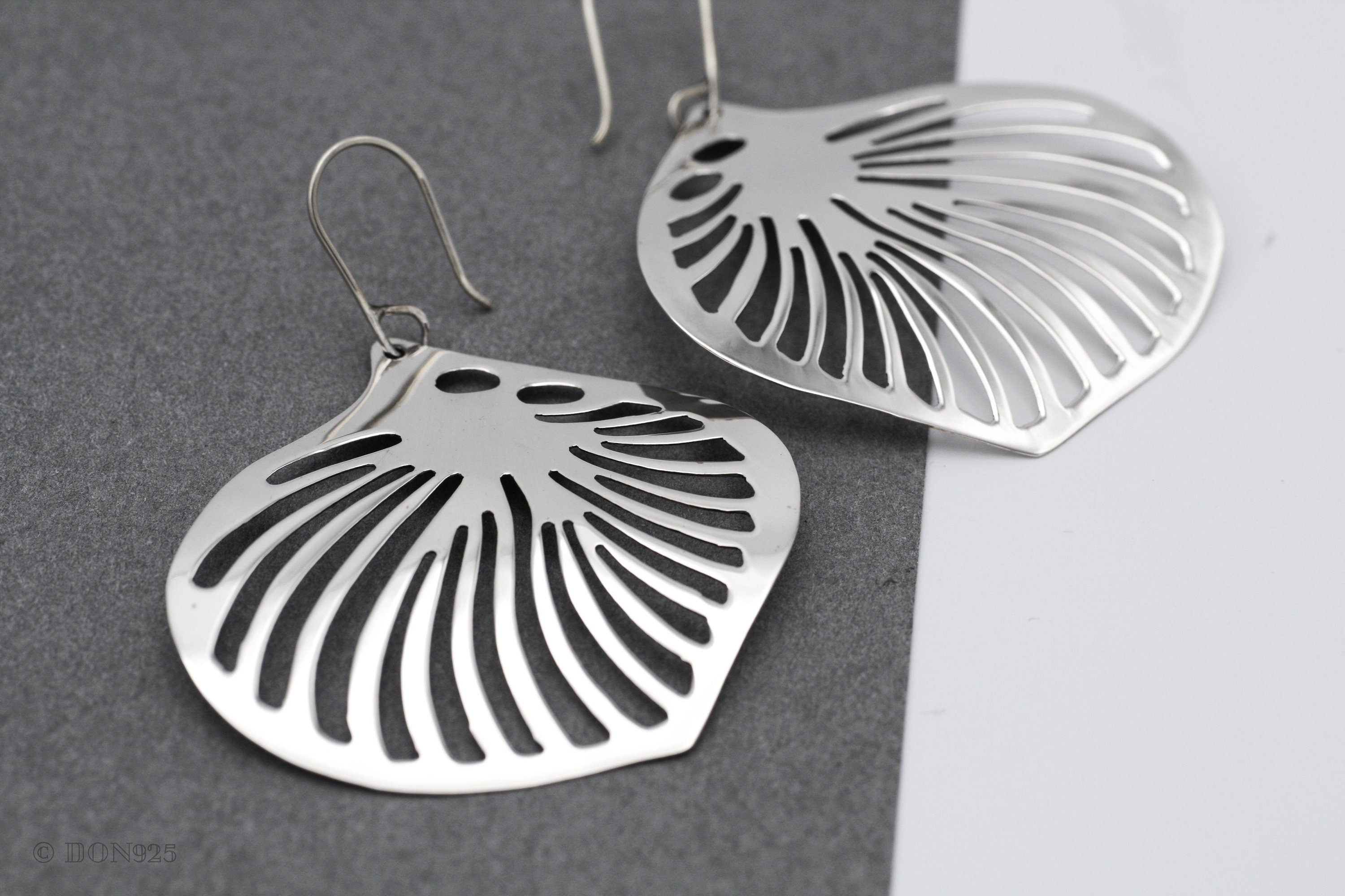 Large Sterling Silver Shell Drop Earrings: Beach Jewelry