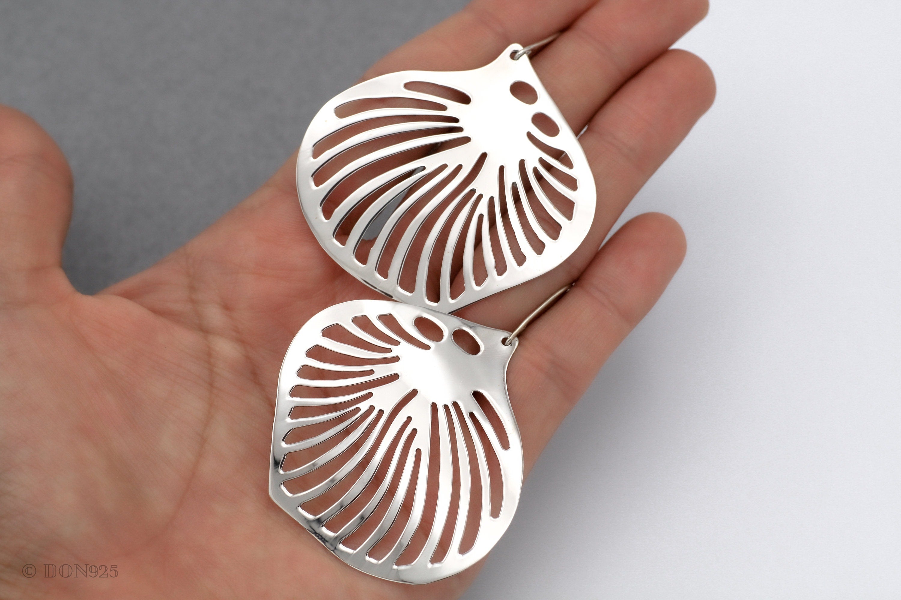 Large Sterling Silver Shell Drop Earrings: Beach Jewelry