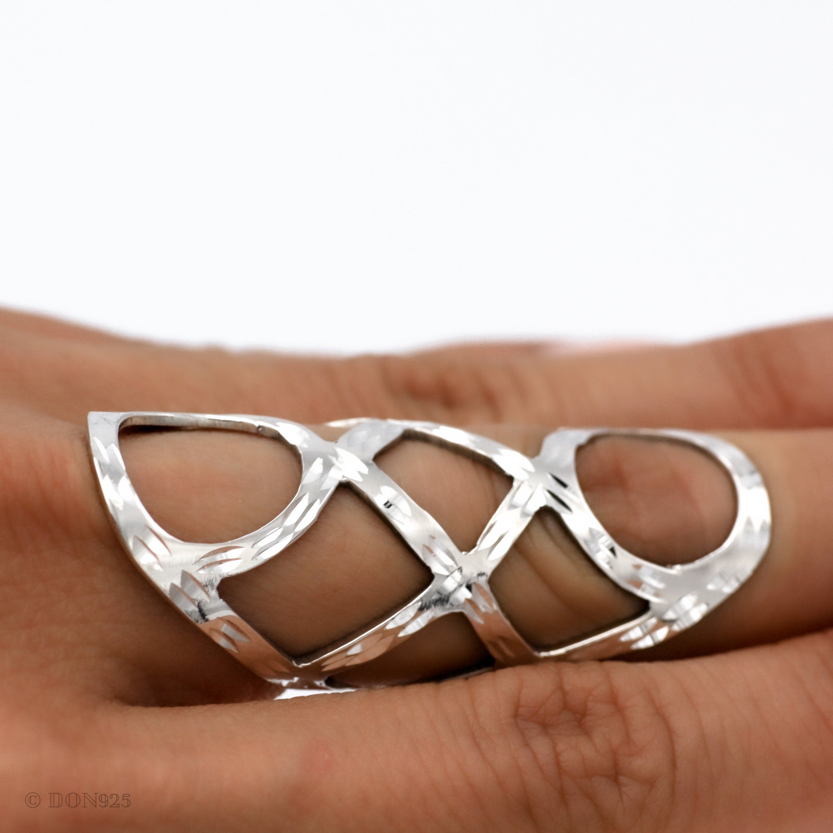 Long Sterling Silver Shiny Corset Ring