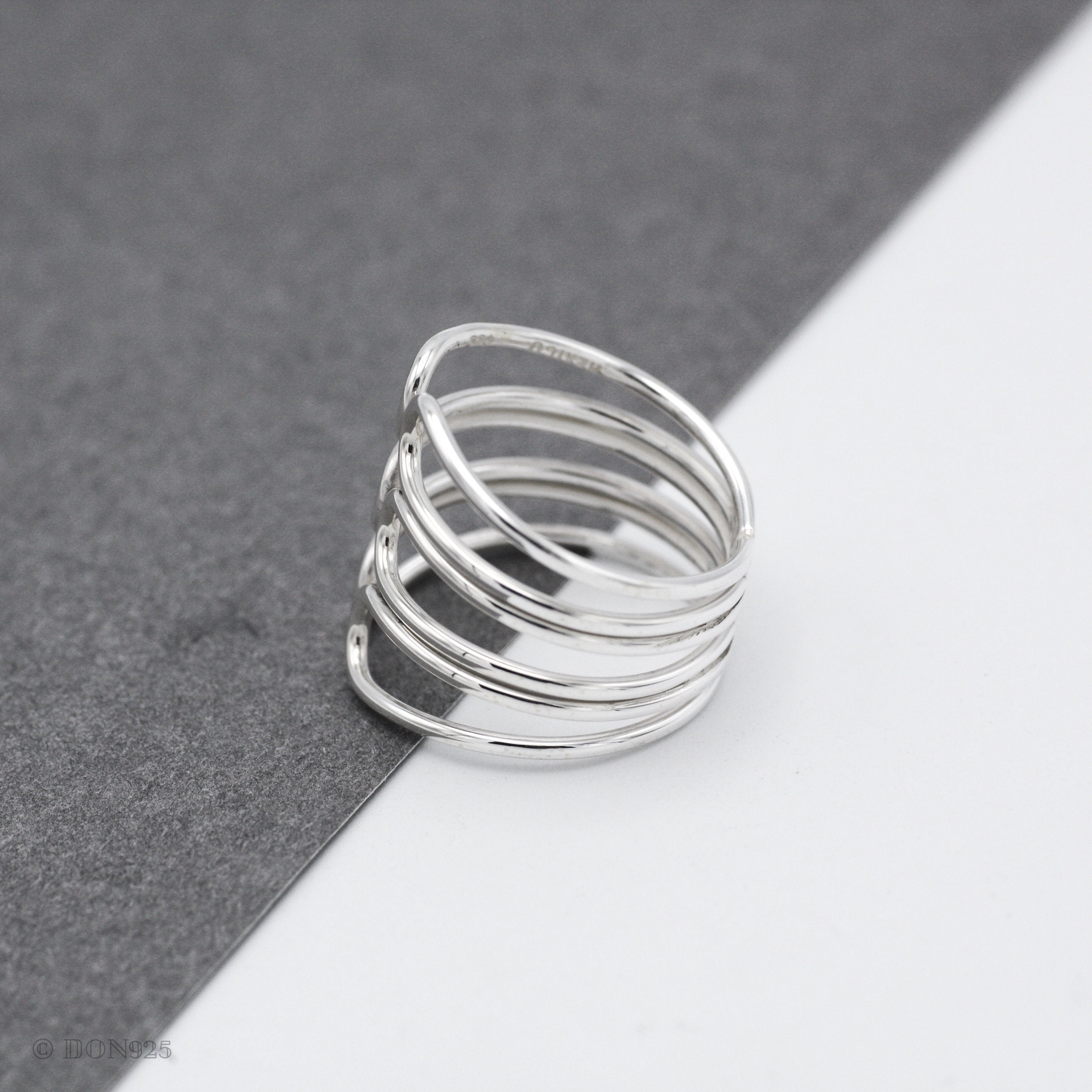 Sterling Silver Corset Ring: Lightweight Modern Wrap Design