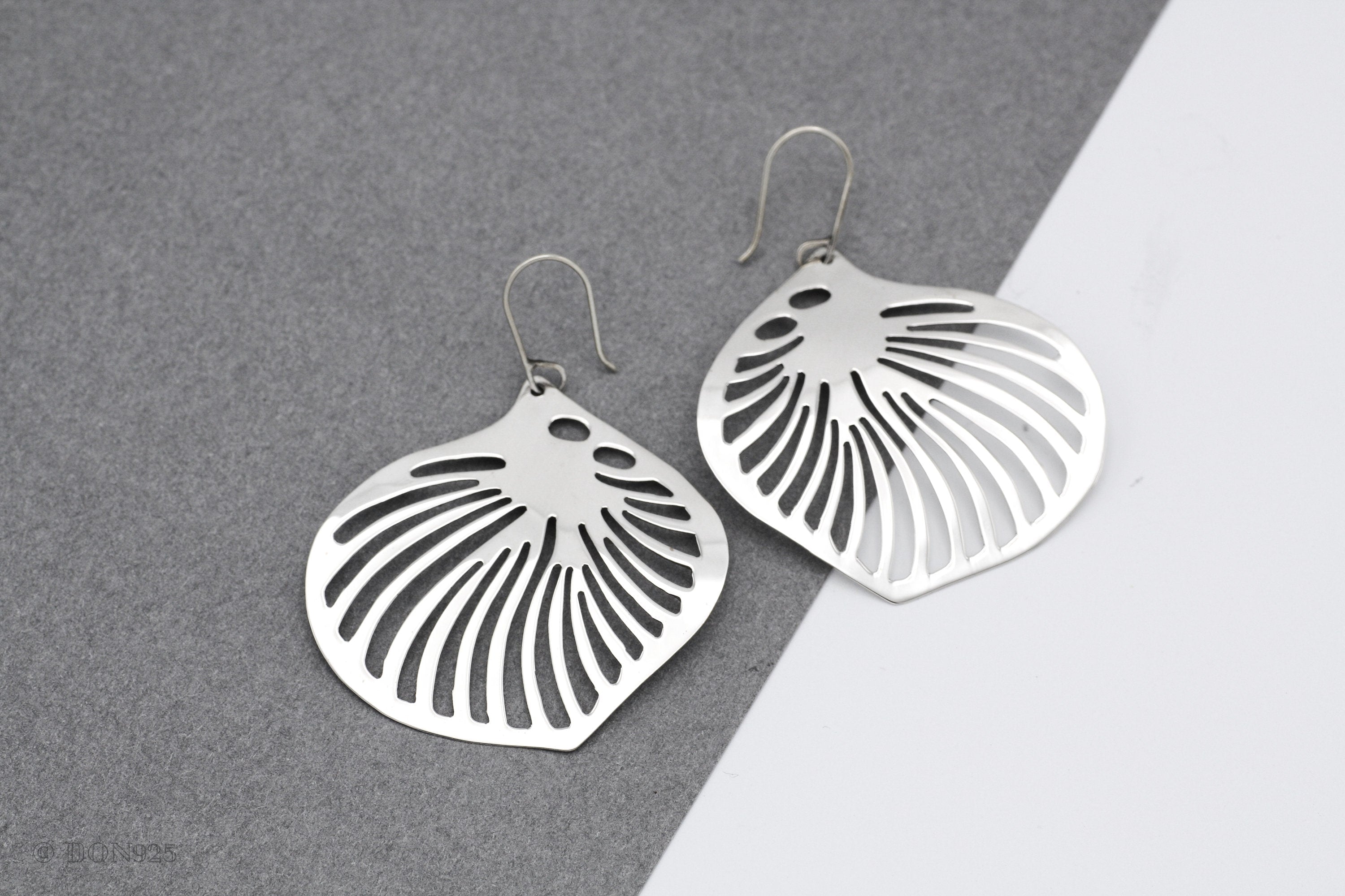 Large Sterling Silver Shell Drop Earrings: Beach Jewelry
