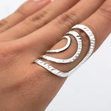 Sterling Silver Long Circle Ring: Shiny Modern Geometric Statement Jewelry