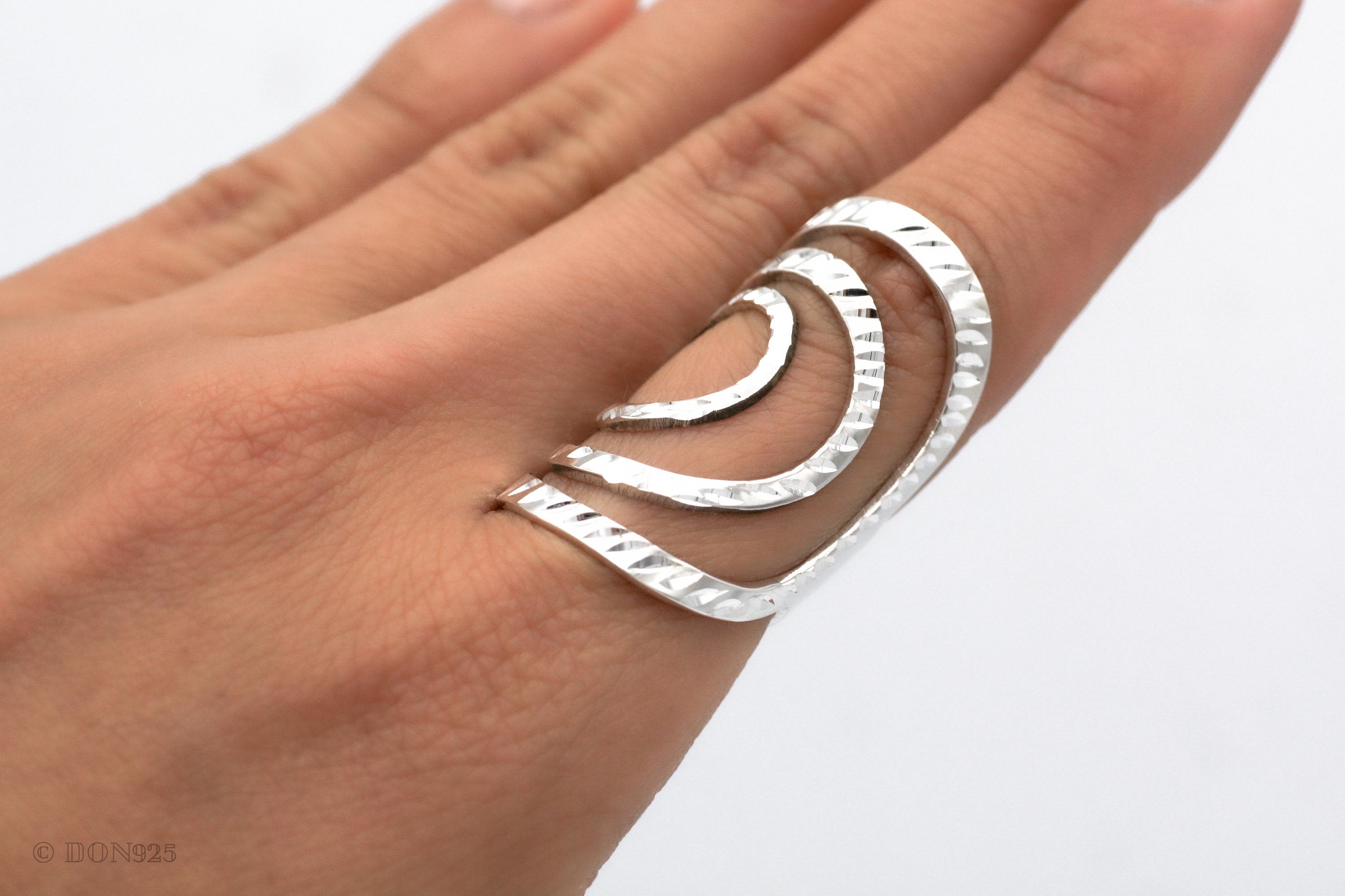 Sterling Silver Long Circle Ring: Shiny Modern Geometric Statement Jewelry
