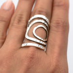 Sterling Silver Long Circle Ring: Shiny Modern Geometric Statement Jewelry