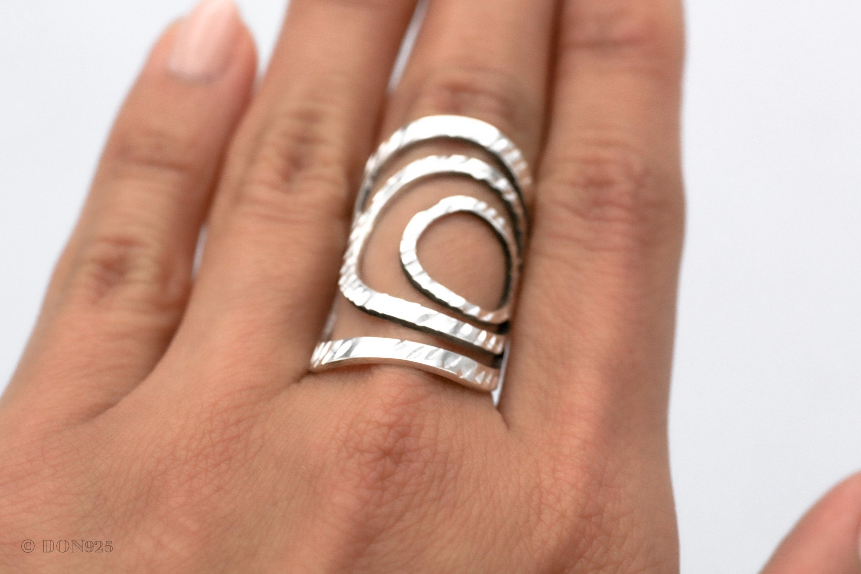 Sterling Silver Long Circle Ring: Shiny Modern Geometric Statement Jewelry