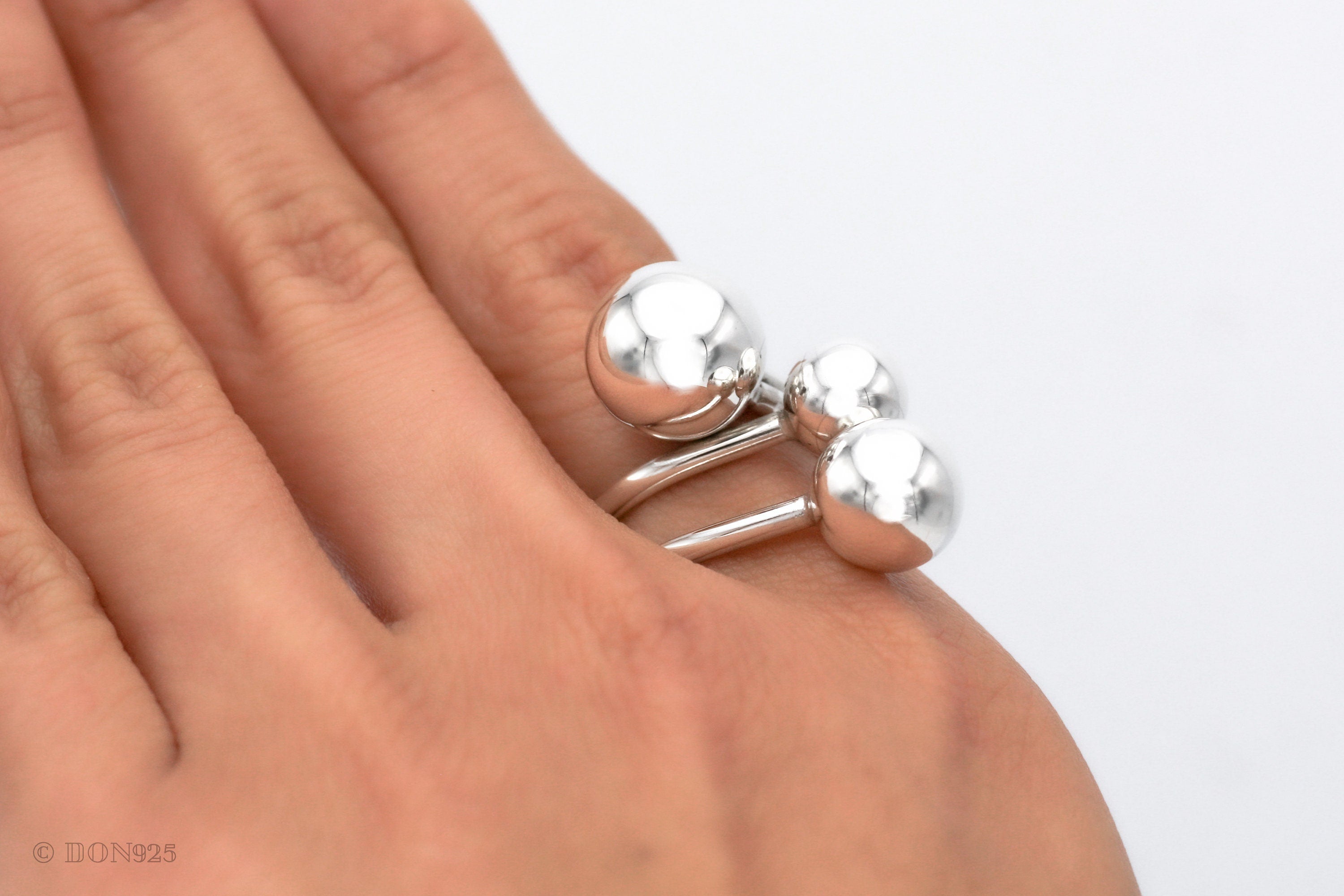 Sterling Silver Spheres Ring: Modern Geometric 925 Silver Balls
