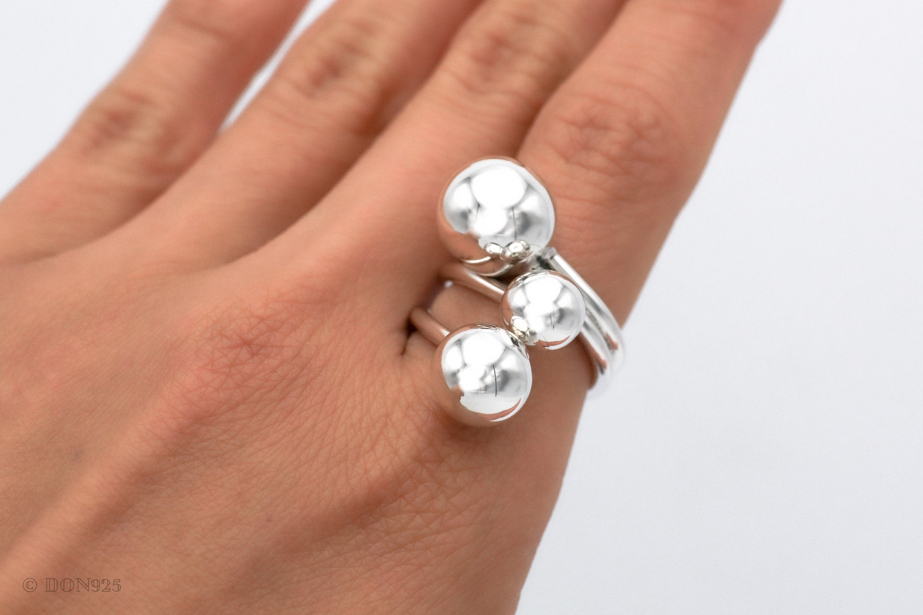 Sterling Silver Spheres Ring: Modern Geometric 925 Silver Balls