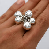 Sterling Silver Fidget Spheres Ring: Statement Movable Bubble Design